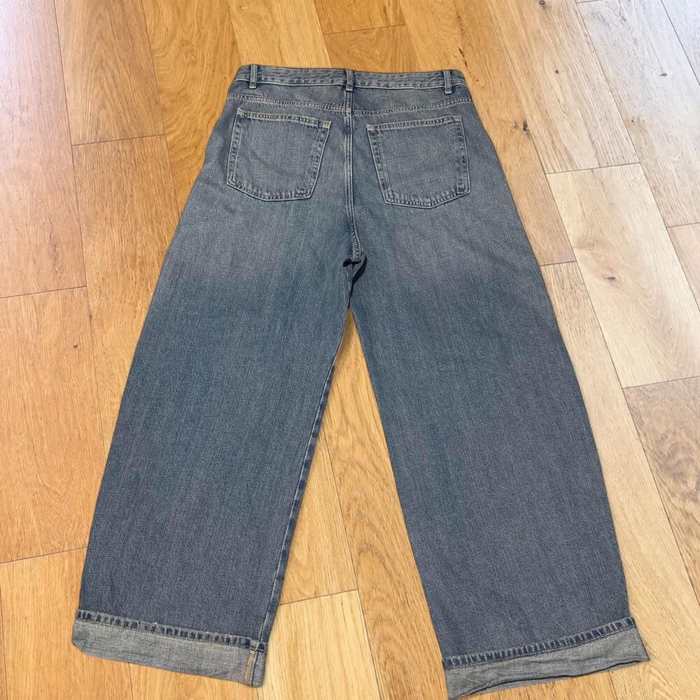 Zara Wide Leg Baggy Jeans Light Wash Cuffed Womens Size 10 EUR 42 NWT - Picture 3 of 4
